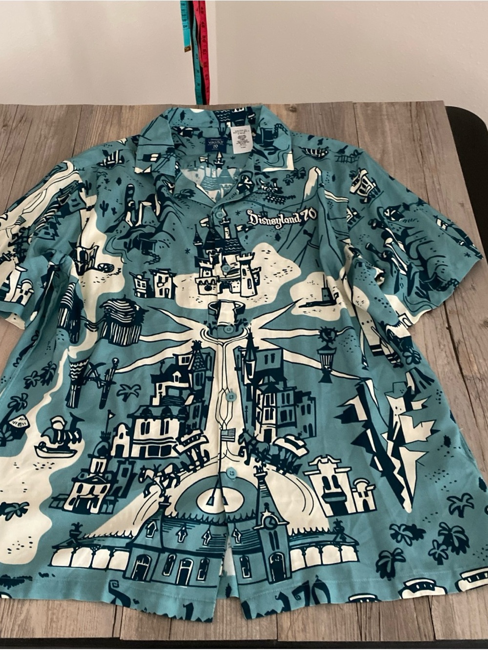 Disneyland Resort Vault Collection 70th Anniversary All Over Map Button Shirt L
